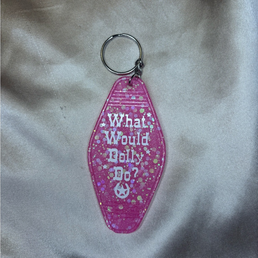 Pink Glitter 'What Would Dolly Do?' Keychain